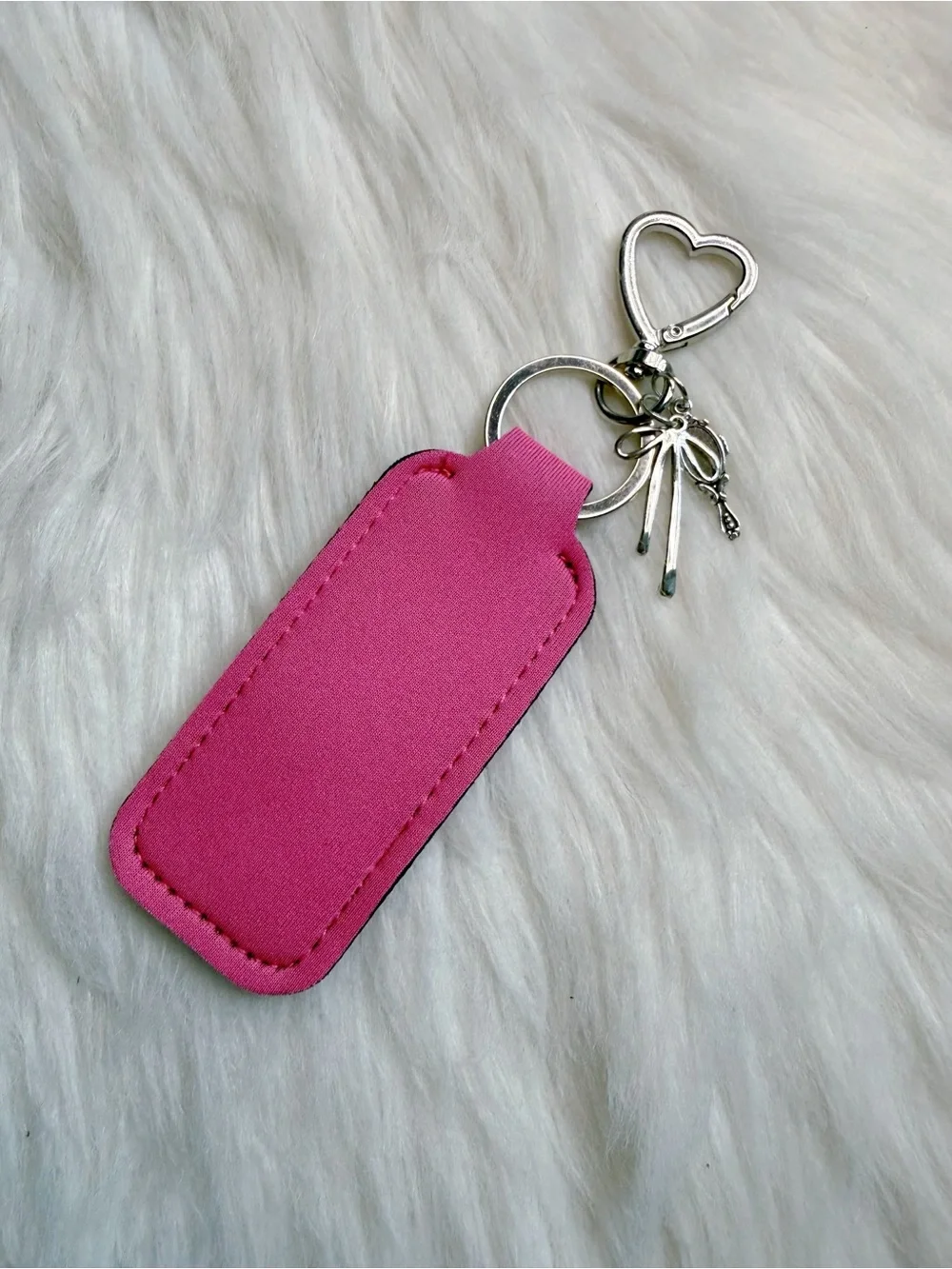 Lipstick holder keychain bag pendant Bag Charm Pink Silver Heart Clip New Gift